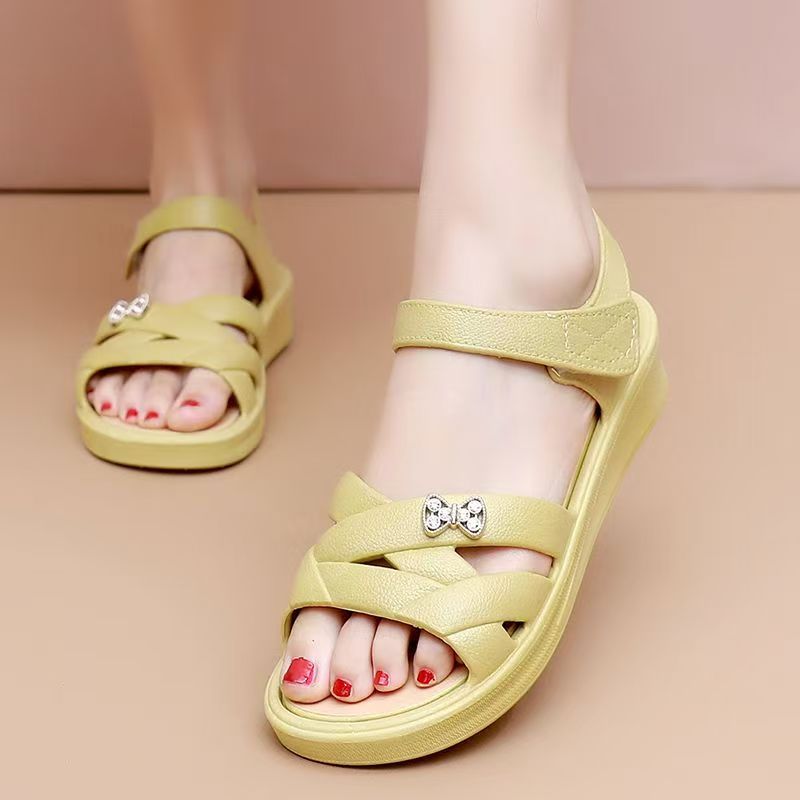 Velcro Hook Loop - Sandal Wedges Wanita Paruh Baya dan