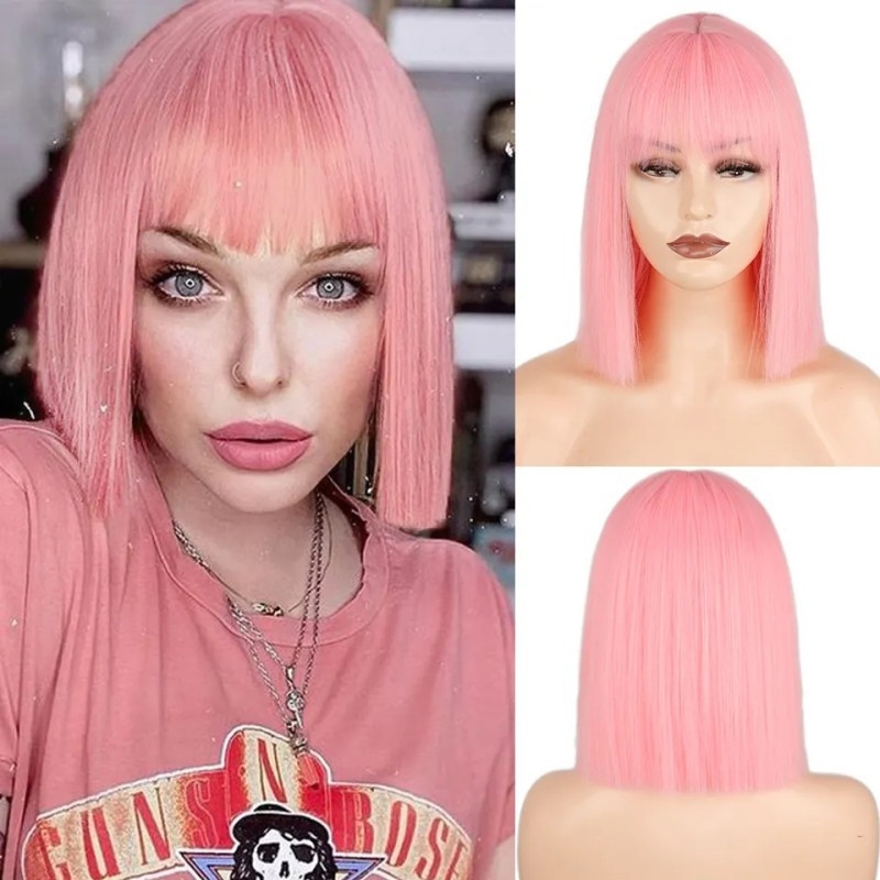 Wig Fiber Net - Wig wanita lurus dengan poni udara,