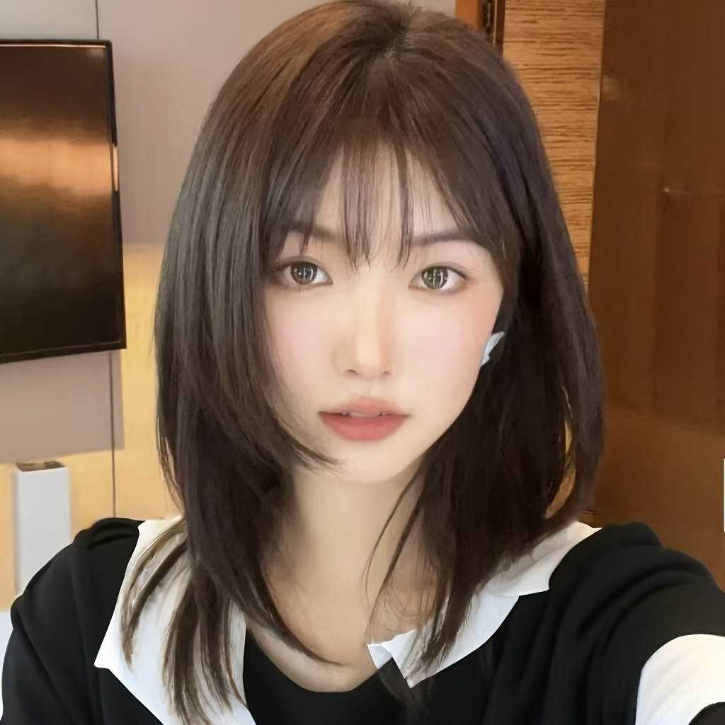 Wig Fiber Net - Rambut Wanita Hitam-Cokelat Panjang Sedang Sehingga