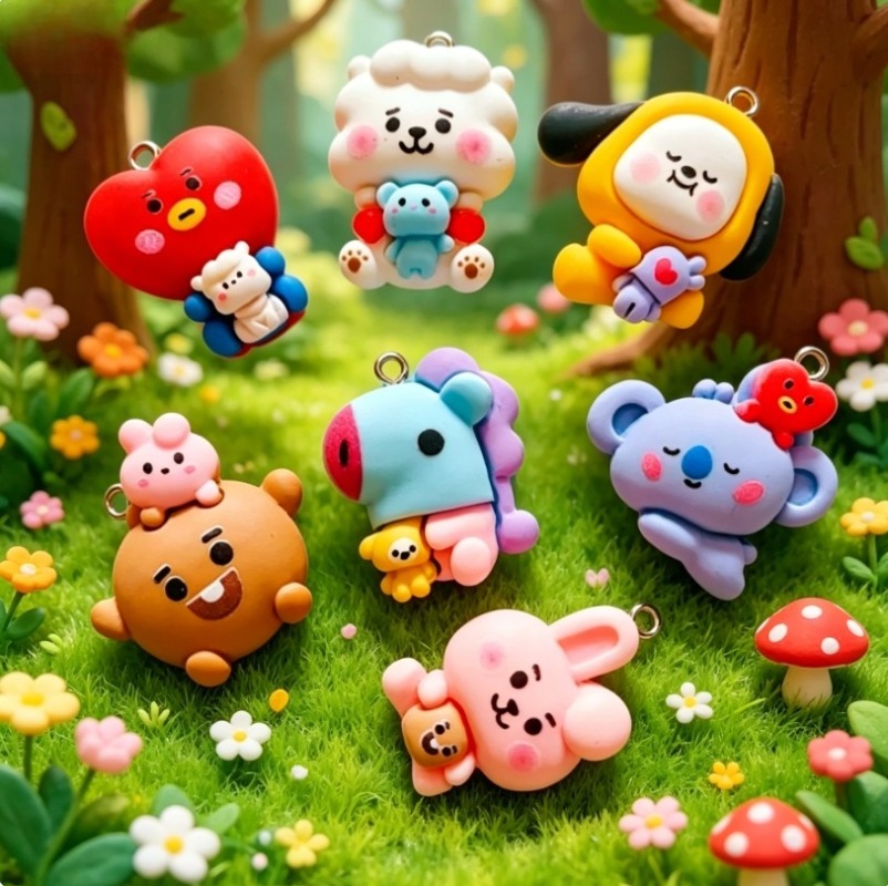 7pcs BT21 Resin Kartun Charm A - Cosplay Prop Diy ulasan dan harga